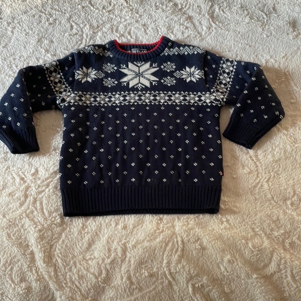 E Land Ivy Spirit wool blend navy Nordic snowflake sweater, size 5, Christmas!!